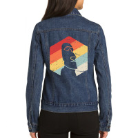 Retro Vintage Tiki Bar Gift  Easter Island Moai Tiki Head Ladies Denim Jacket | Artistshot