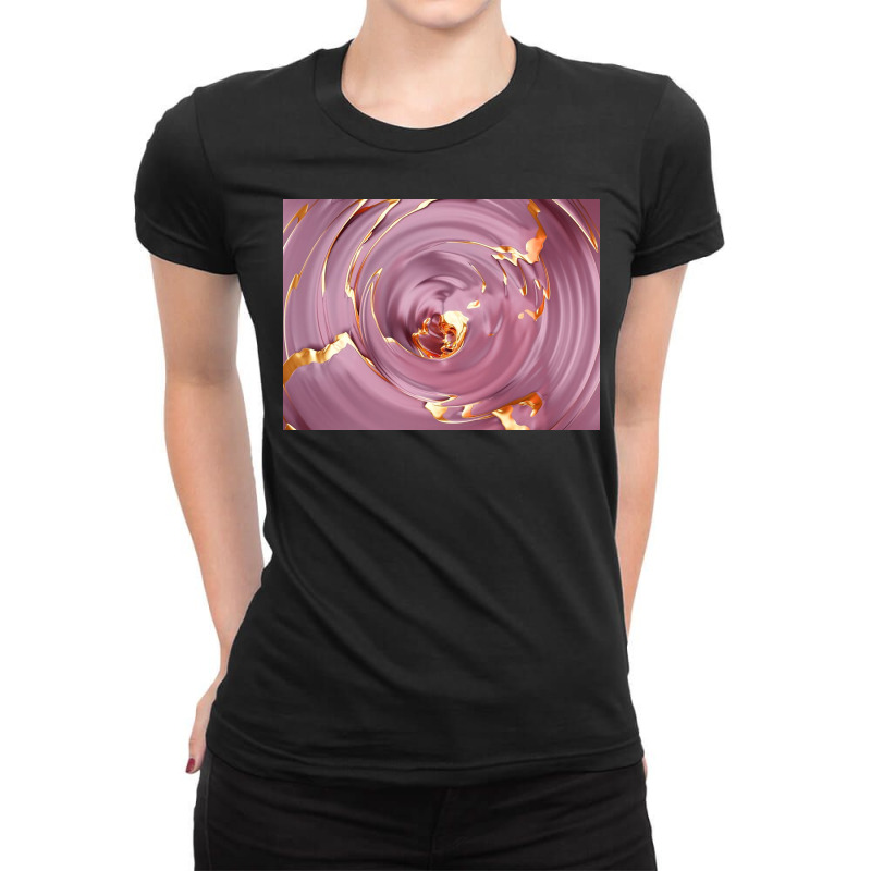 3d Illustration Hypnotic Pattern Abstract Pink With Gold Ladies Fitted T-Shirt by Norman B | Artistshot