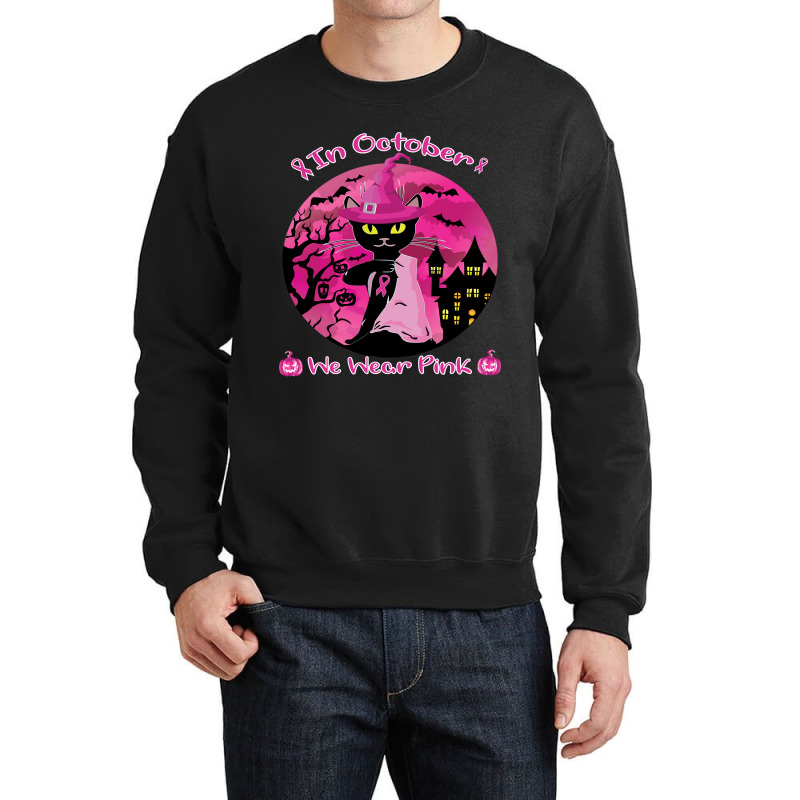 Halloween Black Cat Black Cat In October We Wear Pink Funny Halloween  Crewneck Sweatshirt by MichaelAkins | Artistshot