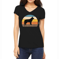 Cool Retro Sunset Siberian Huskys Great Husky Owner Lover Women's V-neck T-shirt | Artistshot