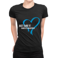 Cure Blue Ribbon Fight Diabetes Raise Awareness Month Ladies Fitted T-shirt | Artistshot