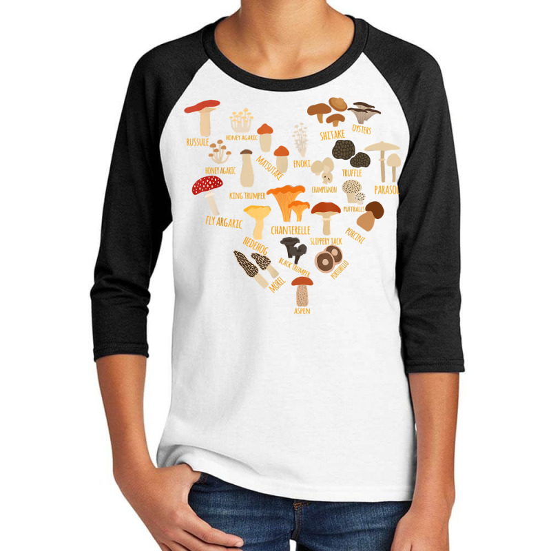 Mushroom Mycology Fungi Foraging Heart Love Chart T Shirt Youth 3/4 Sleeve by BrunkeMiaysia | Artistshot