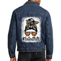 Messy Bun Player Bleached Football Mom Life With Leopard Men Denim Jacket | Artistshot