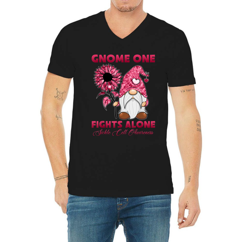 Gnome One Fight Alone Burgundy Ribbon Sickle Cell Awareness V-Neck Tee by NathanielDesign | Artistshot