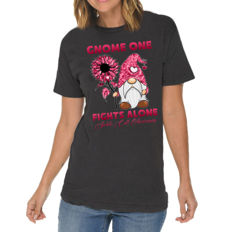 Gnome One Fight Alone Burgundy Ribbon Sickle Cell Awareness Vintage T-Shirt by NathanielDesign | Artistshot