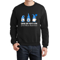 Gnome One Fights Alone Child Abuse Awareness Blue Ribbon Crewneck Sweatshirt | Artistshot