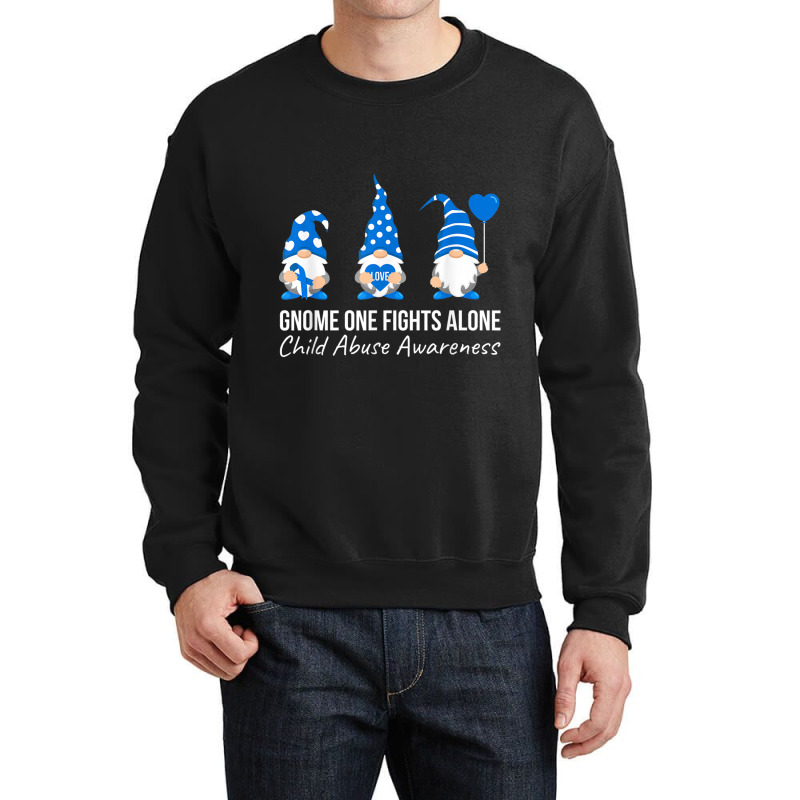 Gnome One Fights Alone Child Abuse Awareness Blue Ribbon Crewneck Sweatshirt by NathanielDesign | Artistshot