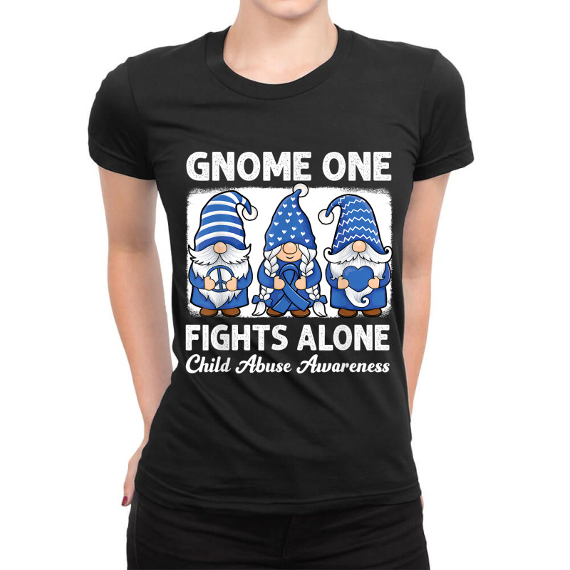 Gnome One Fights Alone Child Abuse Prevention Awareness Ladies Fitted T-Shirt by NathanielDesign | Artistshot