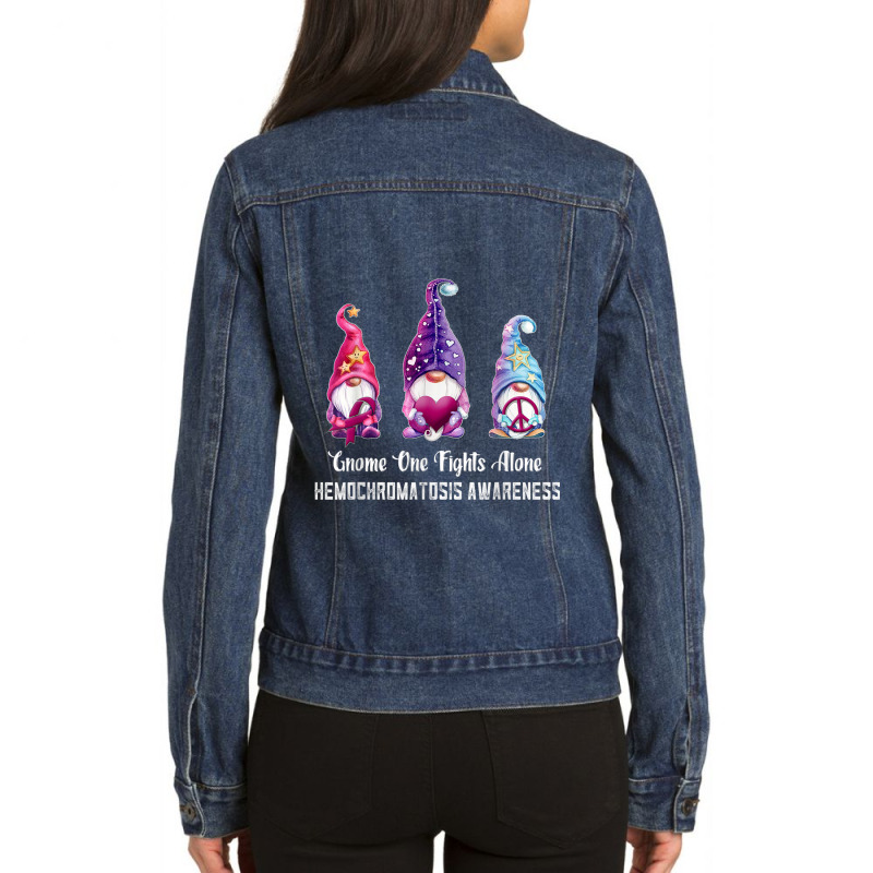 Gnome One Fights Alone Hemochromatosis Awareness Ladies Denim Jacket by NathanielDesign | Artistshot