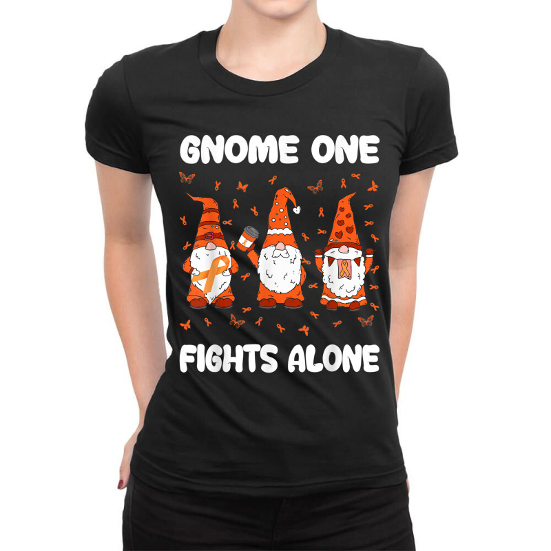 Gnome One Fights Alone Leukemia Awareness Gnome Pun Ladies Fitted T-Shirt by NathanielDesign | Artistshot