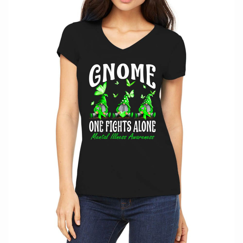 Gnome One Fights Alone Mental Illness Awareness Women's V-Neck T-Shirt by NathanielDesign | Artistshot