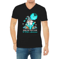 Gnome One Fights Alone Ribbon Ptsd Awareness V-neck Tee | Artistshot