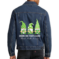 Green Ribbon Gnome One Fights Alone Mental Health Awareness Men Denim Jacket | Artistshot