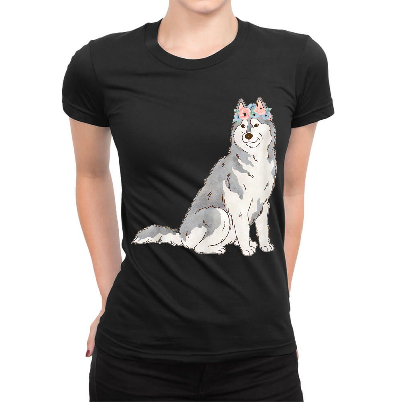 Floral Grey Siberian Husky Lovers Husky Dog Mom Ladies Fitted T-Shirt by WirtzRichard | Artistshot