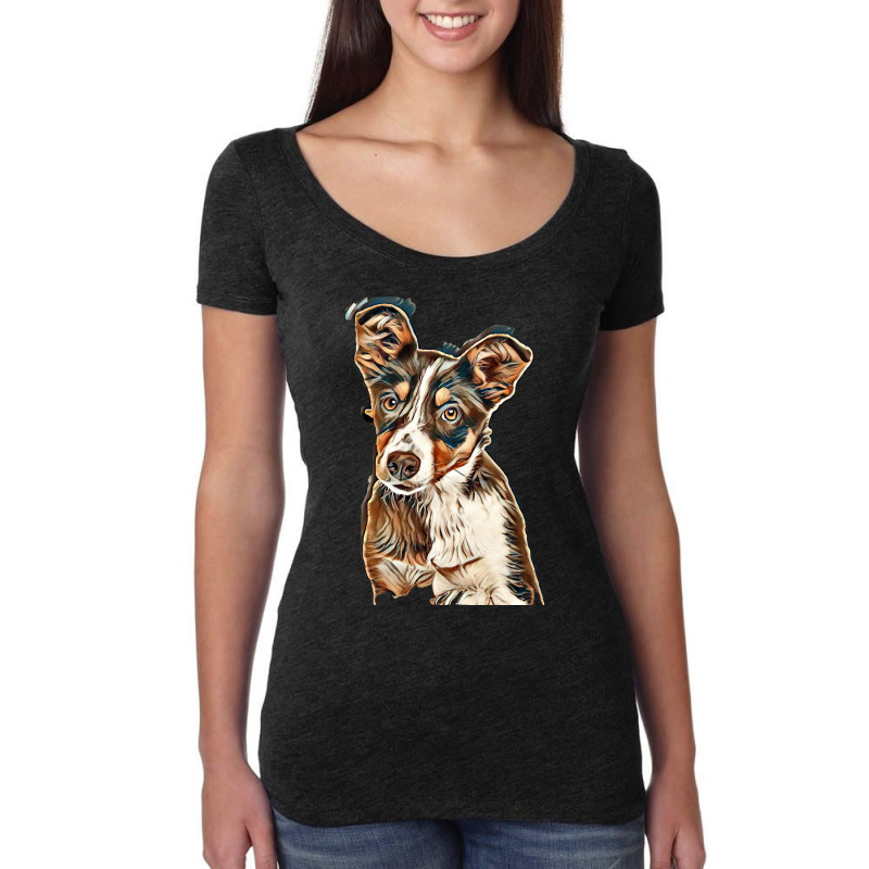 Australian Shepherd Dog Against Green Background Women's Triblend Scoop T-shirt by Kemnabi | Artistshot