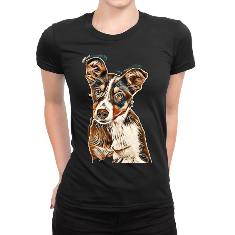 Australian Shepherd Dog Against Green Background Ladies Fitted T-Shirt by Kemnabi | Artistshot