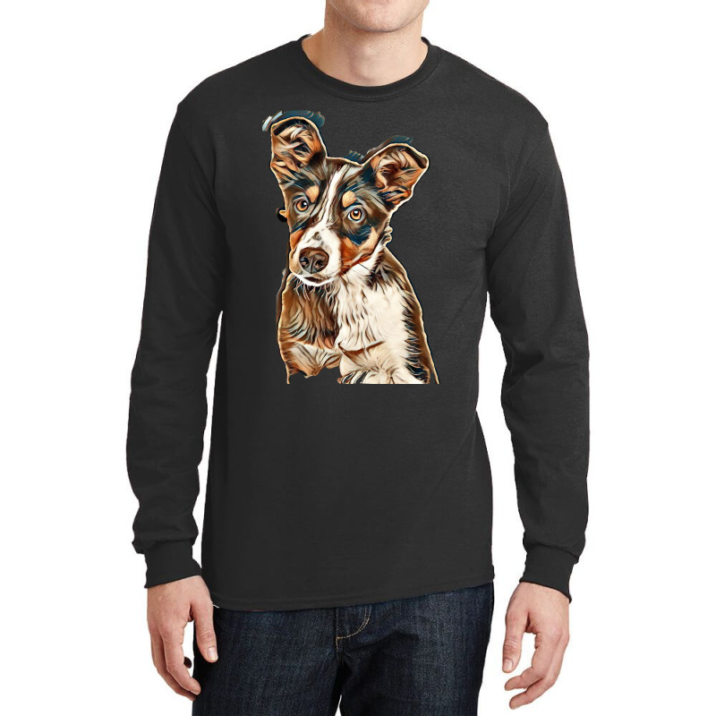 Australian Shepherd Dog Against Green Background Long Sleeve Shirts by Kemnabi | Artistshot