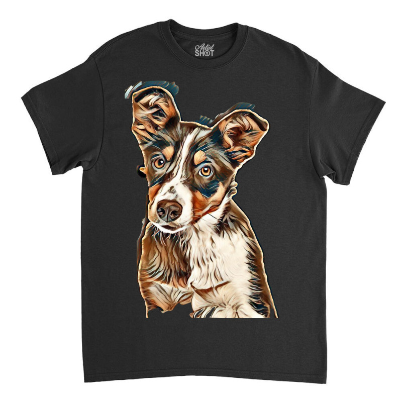 Australian Shepherd Dog Against Green Background Classic T-shirt by Kemnabi | Artistshot