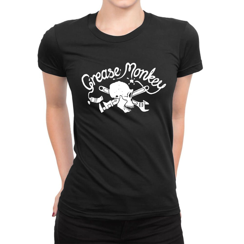 Grease Monkey Skull Crossbones Ladies Fitted T-Shirt by Samboo | Artistshot