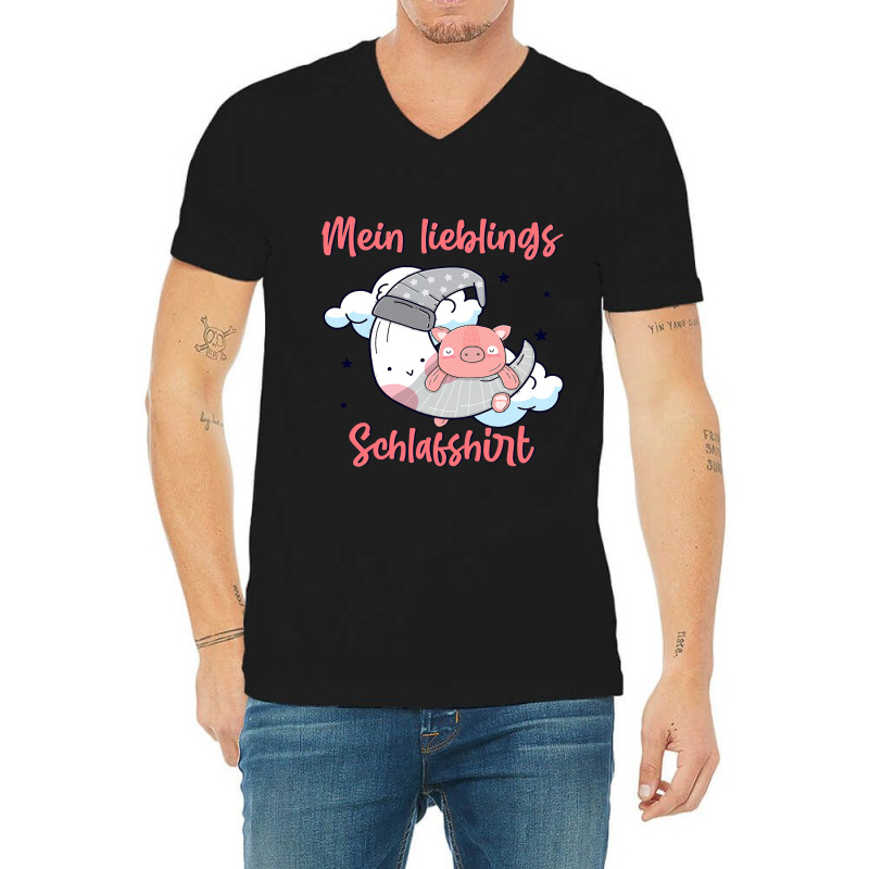 My Favorite Sleep Shirt Teacup Pig Mini Pig Moon 178 V-Neck Tee by MichaelAkins | Artistshot