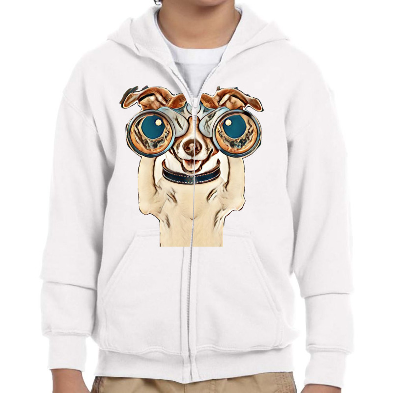 Dog Funny Binocular Animal Youth Zipper Hoodie | Artistshot