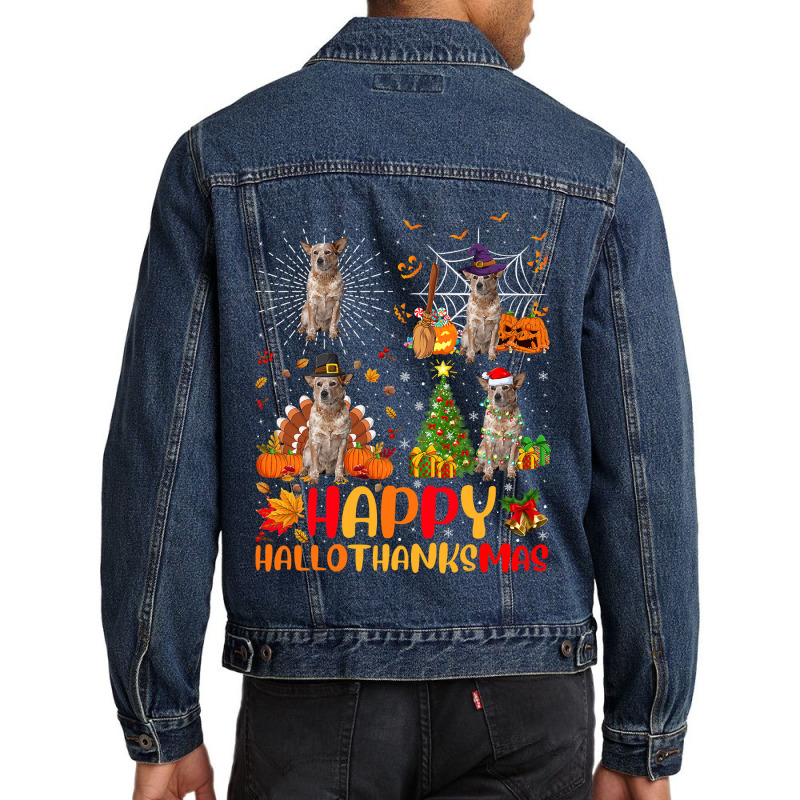 Halloween Christmas Australian Cattle Dog Hallothanksmas Men Denim Jacket by peafowl | Artistshot