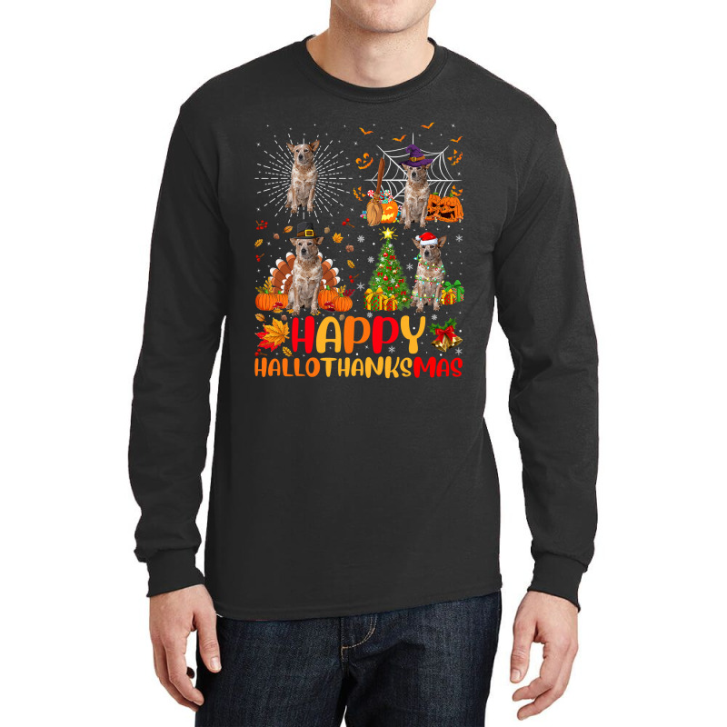 Halloween Christmas Australian Cattle Dog Hallothanksmas Long Sleeve Shirts by peafowl | Artistshot