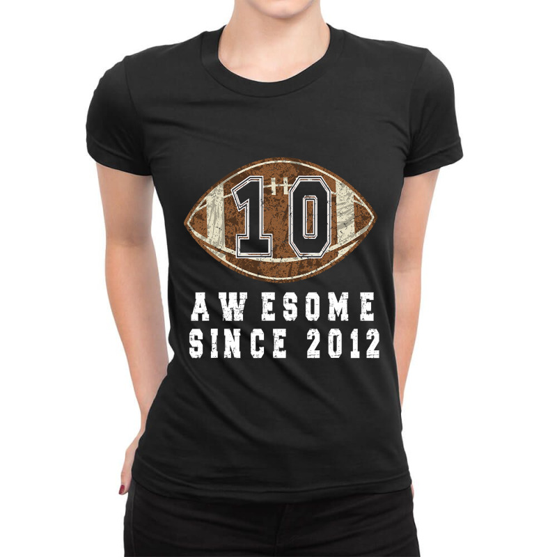 10th Birthday Football Boy Born In 01 Football Player Ladies Fitted T-Shirt by pester | Artistshot