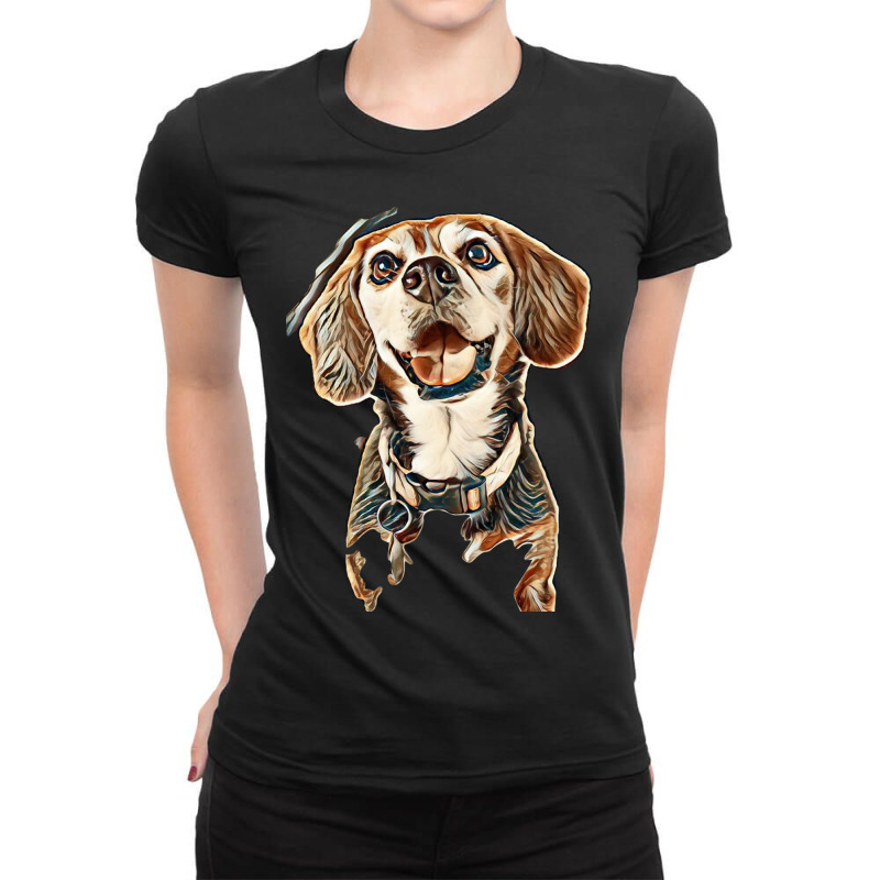 Dog Isolated Happy Face Ladies Fitted T-Shirt by Kemnabi | Artistshot