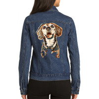 Dog Isolated Happy Face Ladies Denim Jacket | Artistshot