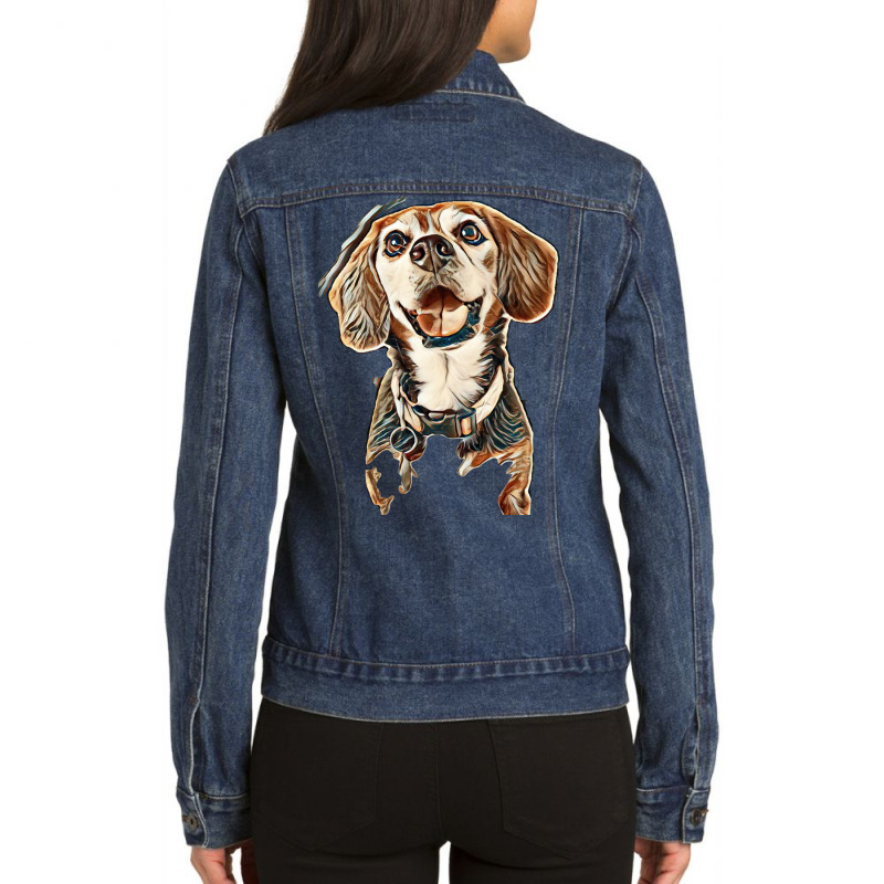 Dog Isolated Happy Face Ladies Denim Jacket by Kemnabi | Artistshot