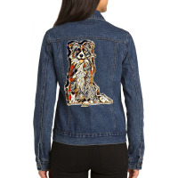 Border Dog Isolated Happy Ladies Denim Jacket | Artistshot