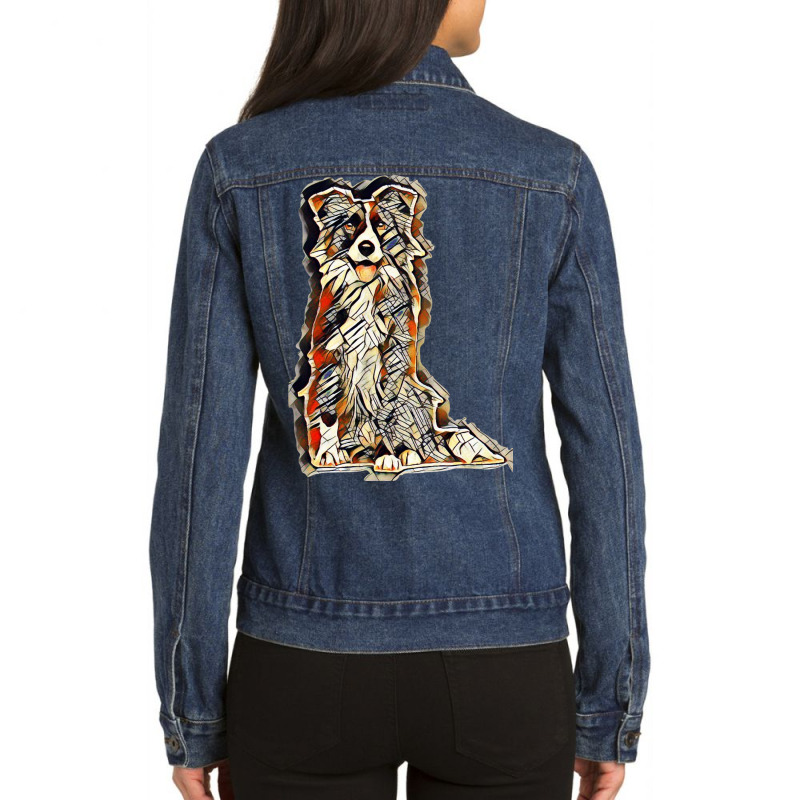 Border Dog Isolated Happy Ladies Denim Jacket by Kemnabi | Artistshot