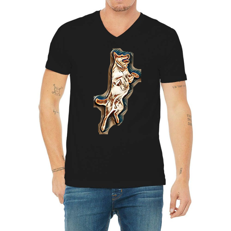 Jump Isolated Side Animal V-Neck Tee by Kemnabi | Artistshot