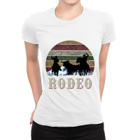 Bucking Rodeo Cowboy Team Roping Horse Riding Retro Long Sleeve T Shir Ladies Fitted T-shirt | Artistshot