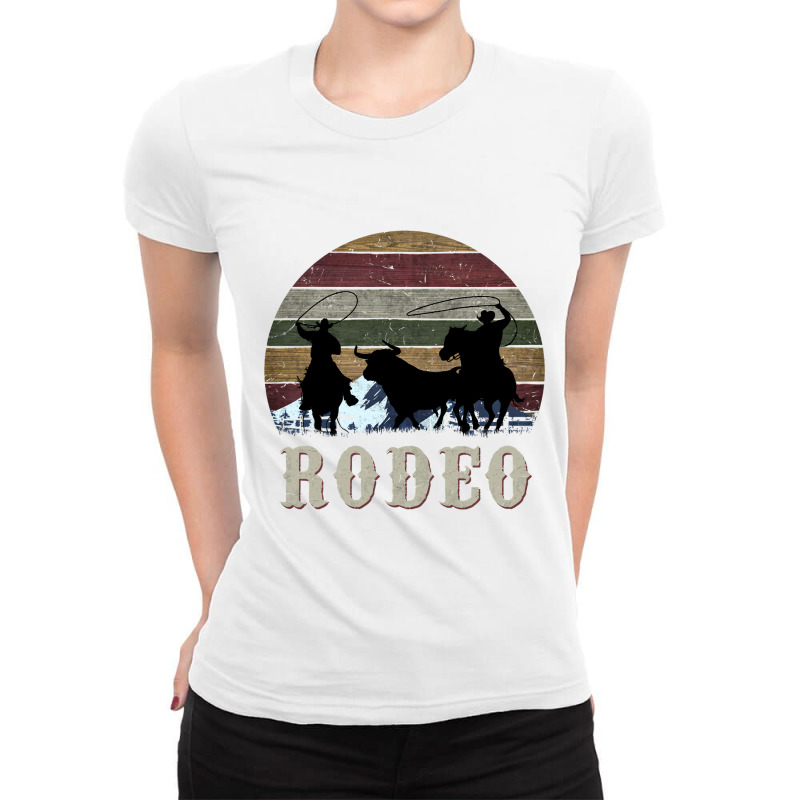 Bucking Rodeo Cowboy Team Roping Horse Riding Retro Long Sleeve T Shir Ladies Fitted T-Shirt by sieuduong86 | Artistshot