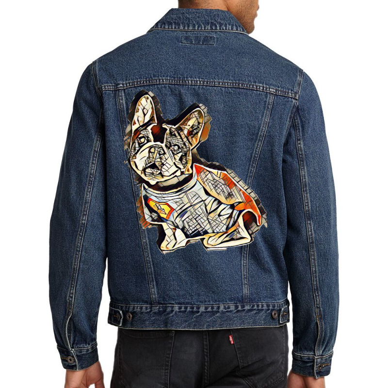 Cute French Bulldog Breed Dog Wearing A Super Hero Costume Over White Men Denim Jacket | Artistshot