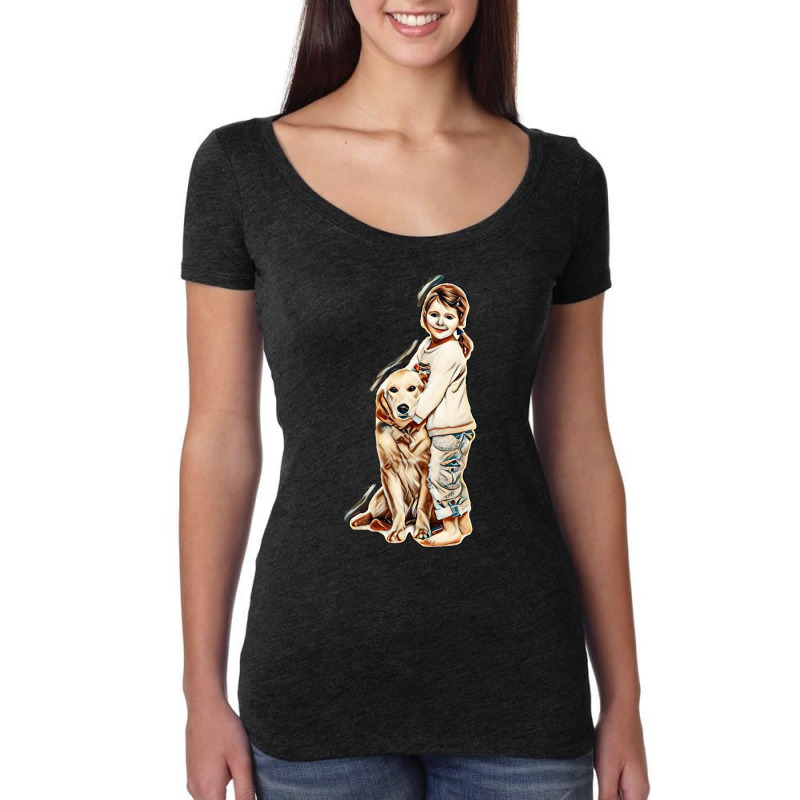 Little Girl With Dog Women's Triblend Scoop T-shirt by Kemnabi | Artistshot