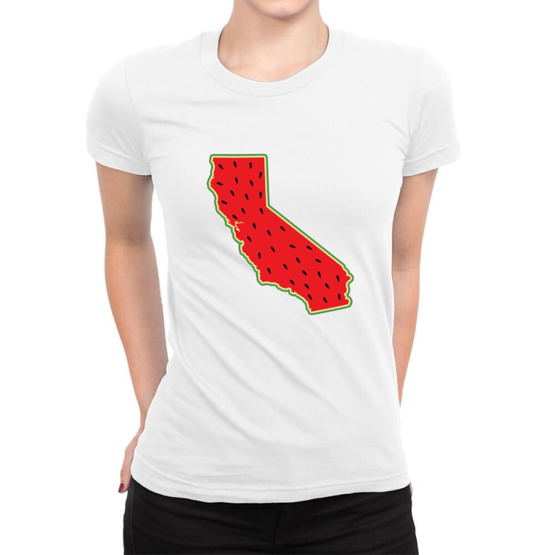 Watermelon California Map Ladies Fitted T-Shirt by autlu2024 | Artistshot