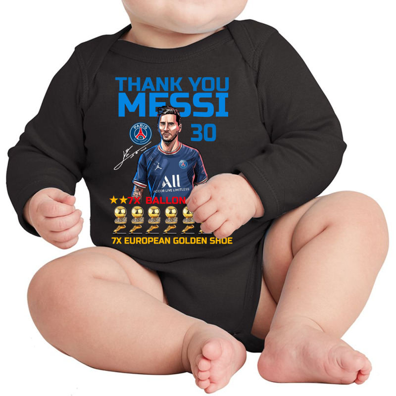 Ballon D'or 2021 Thank You Messi 30 Number 7x Golden Shoe Long Sleeve Baby Bodysuit | Artistshot