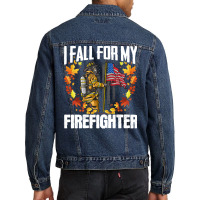 Firefighter T  Shirt Fire Rescue Autumn I Fall For My Firefighter Fire Men Denim Jacket | Artistshot