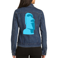 Blue Tiki Moai Easter Island Hawaiian Luau Gift Long Sleeve T Shirt Ladies Denim Jacket | Artistshot