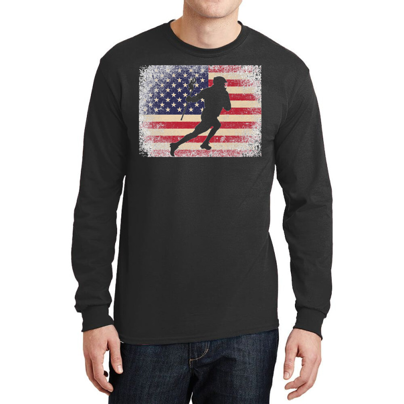 Lacrosse 4th Of July Gift American Flag Usa  Ball Stick Premium Long Sleeve Shirts by EaglesonBonnie | Artistshot