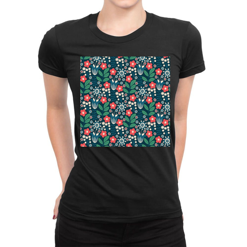 Floral Meadow In Red Ladies Fitted T-Shirt by lorismerch | Artistshot