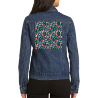 Floral Meadow In Red Ladies Denim Jacket | Artistshot