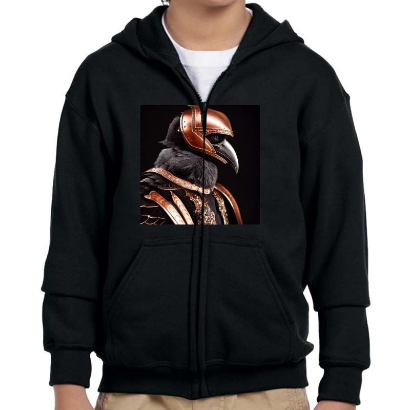 A Raven Wearing Copper, Armour And Helm Youth Zipper Hoodie | Artistshot