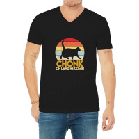 Funny Fat Cats Chonk Oh Lawd He Comin Vintage Retro Sunset V-neck Tee | Artistshot