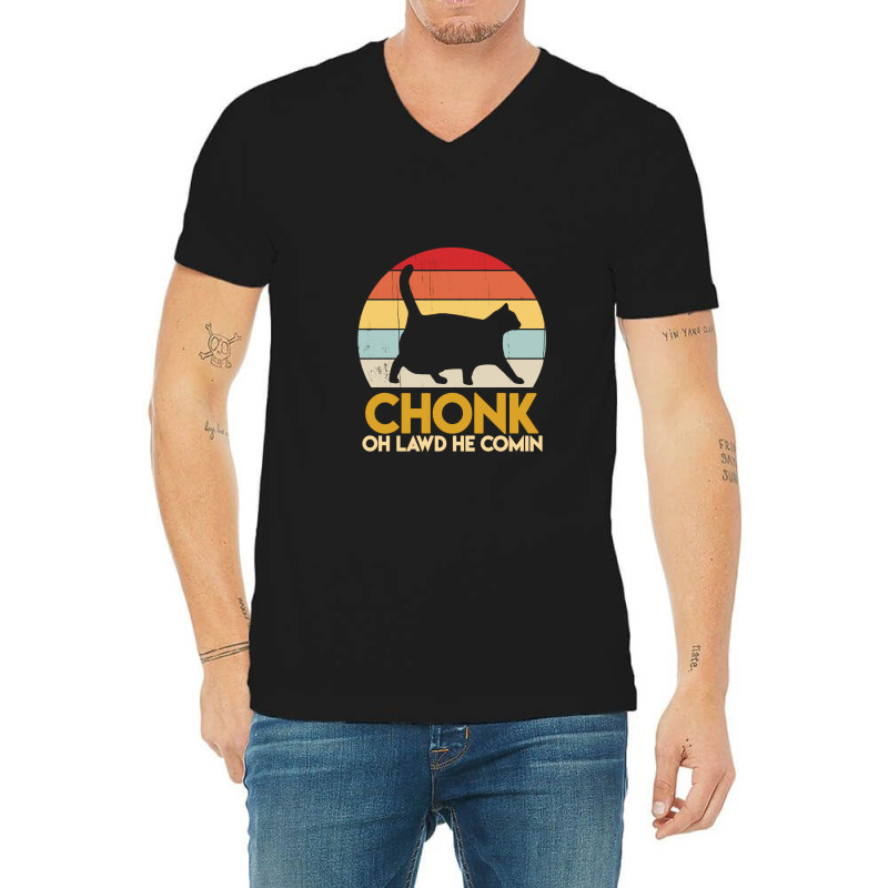 Funny Fat Cats Chonk Oh Lawd He Comin Vintage Retro Sunset V-neck Tee | Artistshot