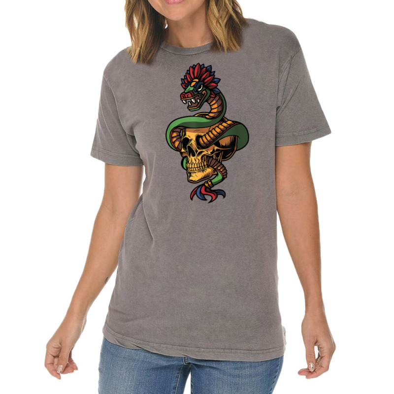 Quetzalcoatl Skull Aztec Feathered Serpent Mayan Inca T Shirt Vintage T-Shirt by KaseeDheera | Artistshot