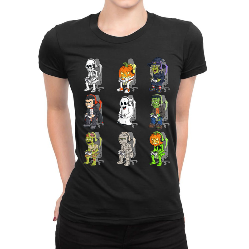 Gaming Halloween Skeleton Vampire Gamer Zombie Boys Kids T Shirt Ladies Fitted T-Shirt by uekirstockpg | Artistshot